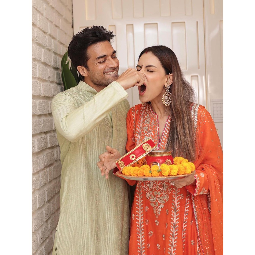 Gopi Vaid Aarohi Orange Anarkali Kurta with Churidar and Dupatta