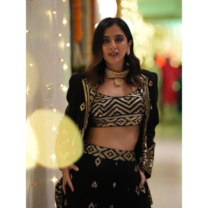 Gopi Vaid Karishma Mehta In Marrakesh Black Blouse with Palazzo and Jacket