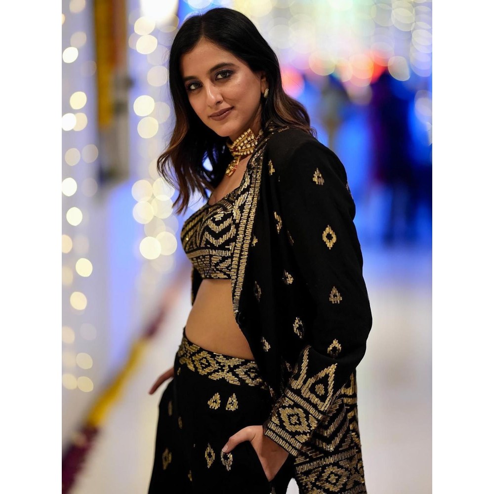 Gopi Vaid Karishma Mehta In Marrakesh Black Blouse with Palazzo and Jacket