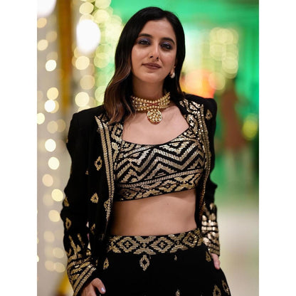Gopi Vaid Karishma Mehta In Marrakesh Black Blouse with Palazzo and Jacket