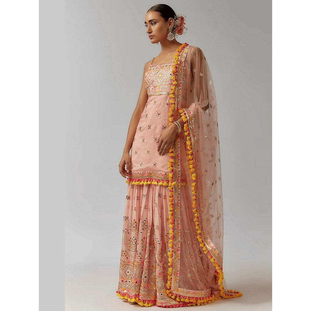 Gopi Vaid Sonia Strappy Pink Kurta with Sharara and Dupatta