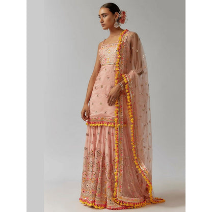 Gopi Vaid Sonia Strappy Pink Kurta with Sharara and Dupatta