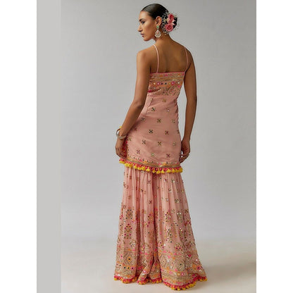 Gopi Vaid Sonia Strappy Pink Kurta with Sharara and Dupatta