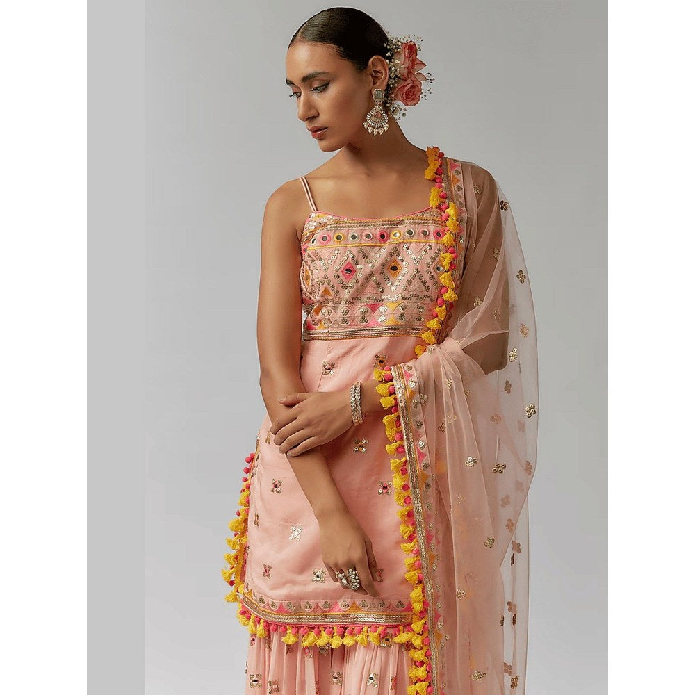 Gopi Vaid Sonia Strappy Pink Kurta with Sharara and Dupatta