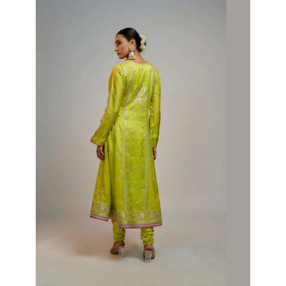 Gopi Vaid Aarohi Yellow Anarkali Kurta with Churidar and Dupatta