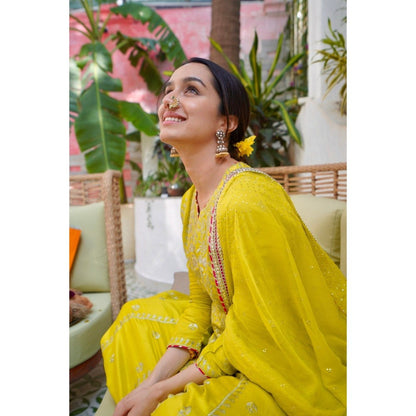 Gopi Vaid Aarohi Yellow Anarkali Kurta with Churidar and Dupatta