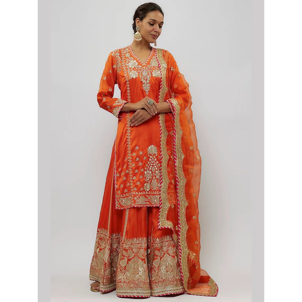 Gopi Vaid Baani Orange Kurta with Sharara and Dupatta