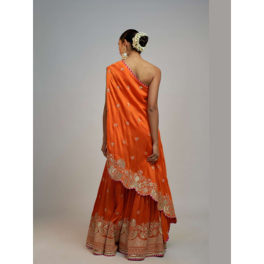 Gopi Vaid Golconda Aashna Orange Top with Sharara