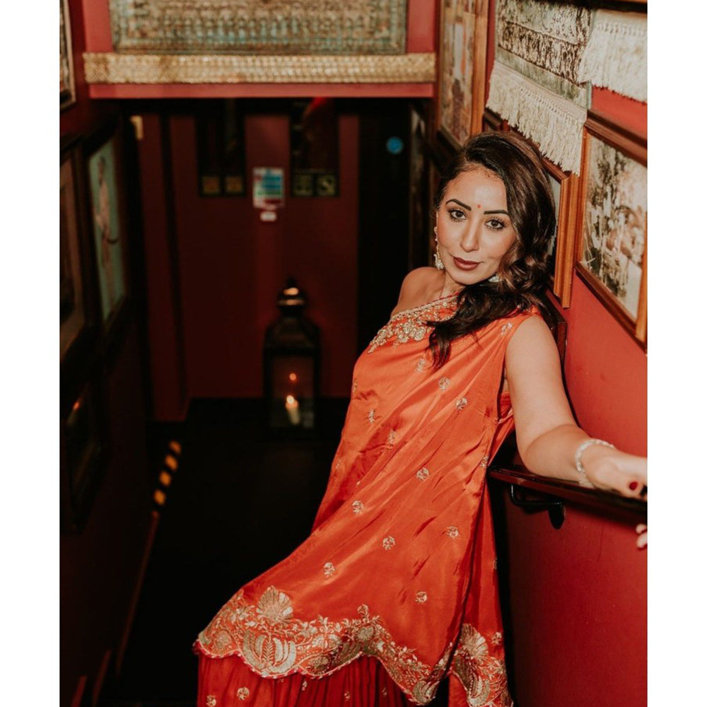 Gopi Vaid Golconda Aashna Orange Top with Sharara