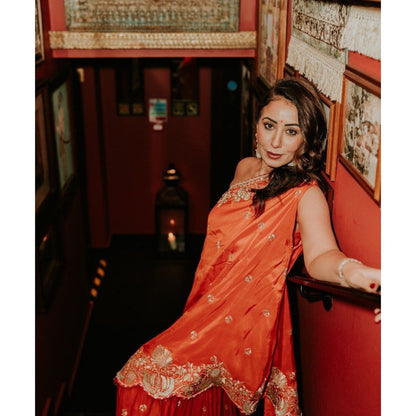 Gopi Vaid Golconda Aashna Orange Top with Sharara