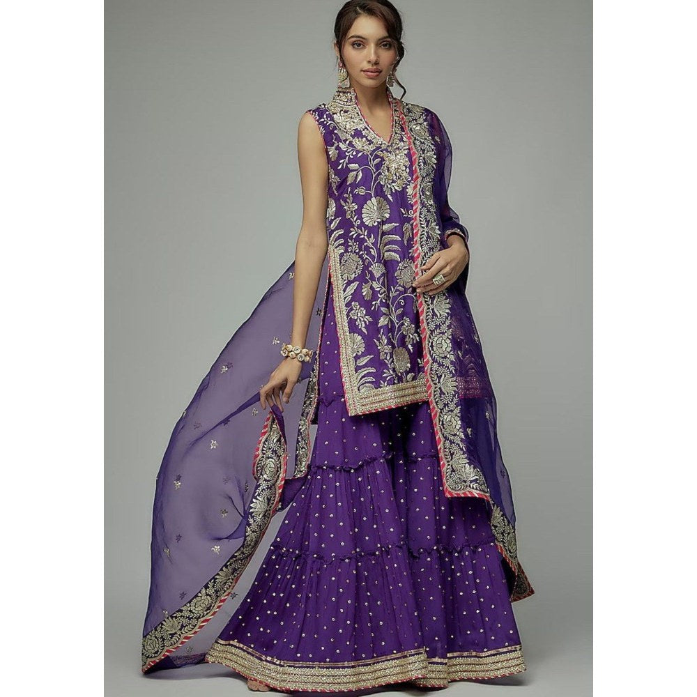 Gopi Vaid Golconda Sitara Purple Kurta with Sharara and Dupatta