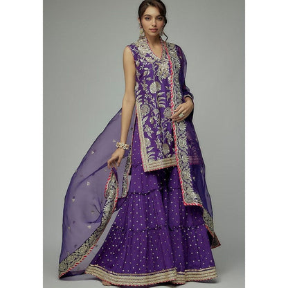 Gopi Vaid Golconda Sitara Purple Kurta with Sharara and Dupatta