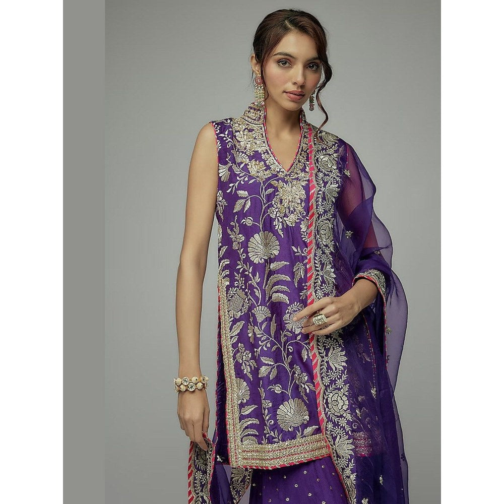 Gopi Vaid Golconda Sitara Purple Kurta with Sharara and Dupatta