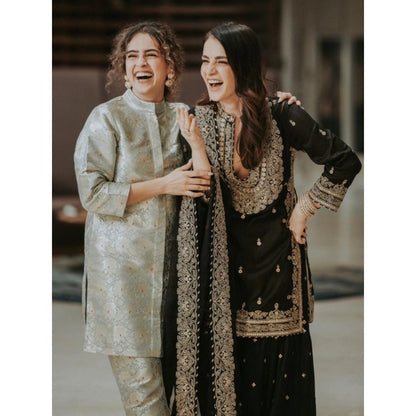 Gopi Vaid Radhika Madan In Golconda Shiddat Black Kurta with Sharara and Dupatta