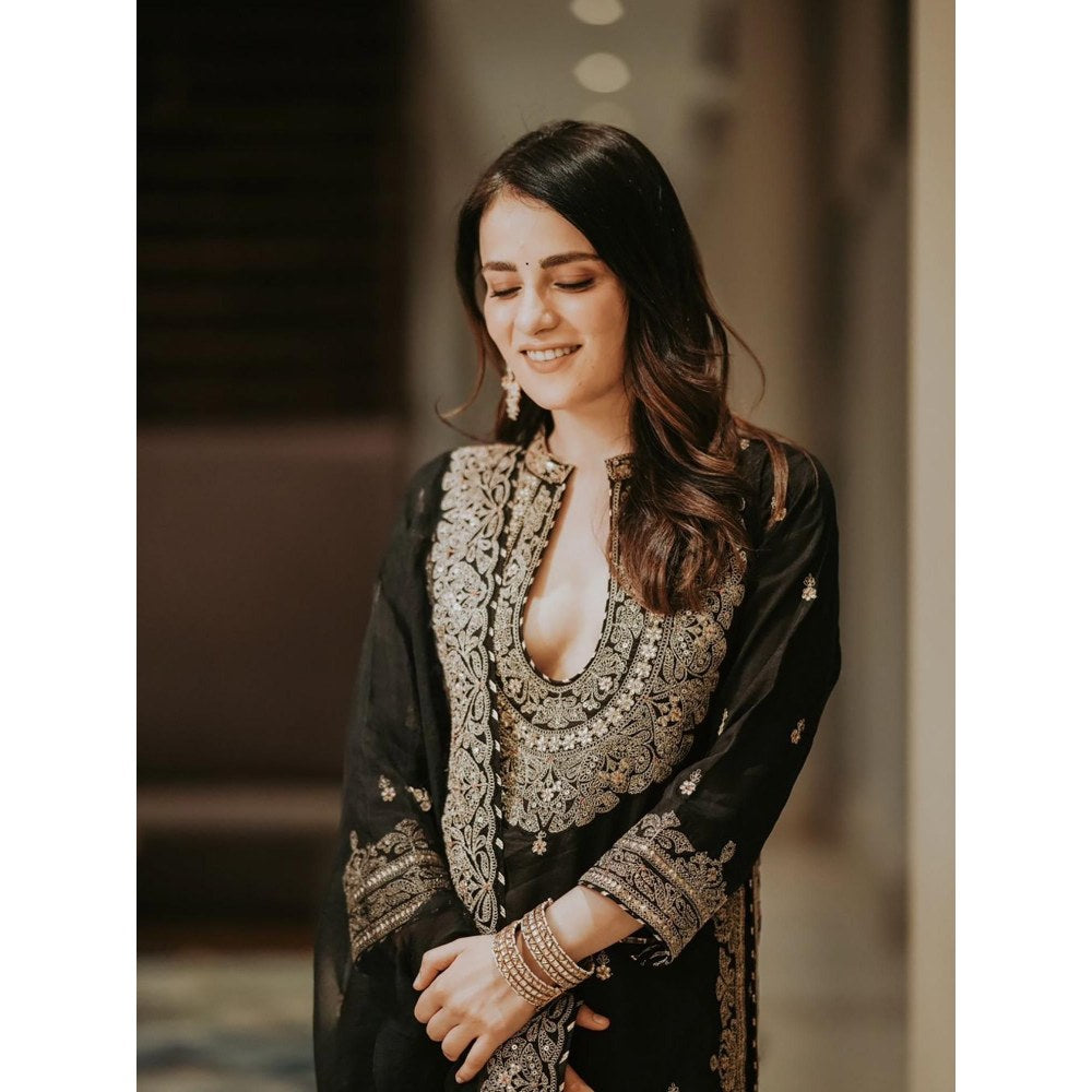 Gopi Vaid Radhika Madan In Golconda Shiddat Black Kurta with Sharara and Dupatta