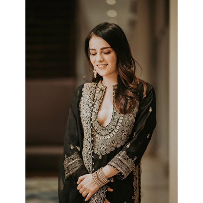 Gopi Vaid Radhika Madan In Golconda Shiddat Black Kurta with Sharara and Dupatta