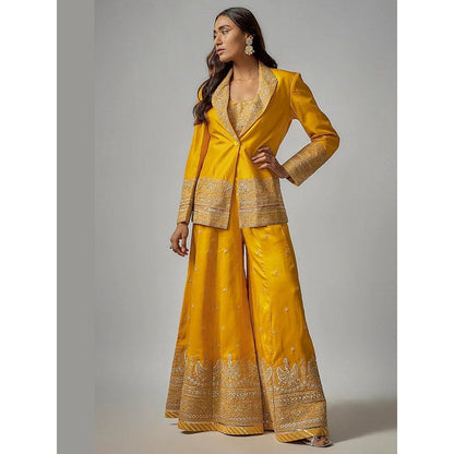 Gopi Vaid Golconda Afreen Mustard Bustier with Blazer and Sharara