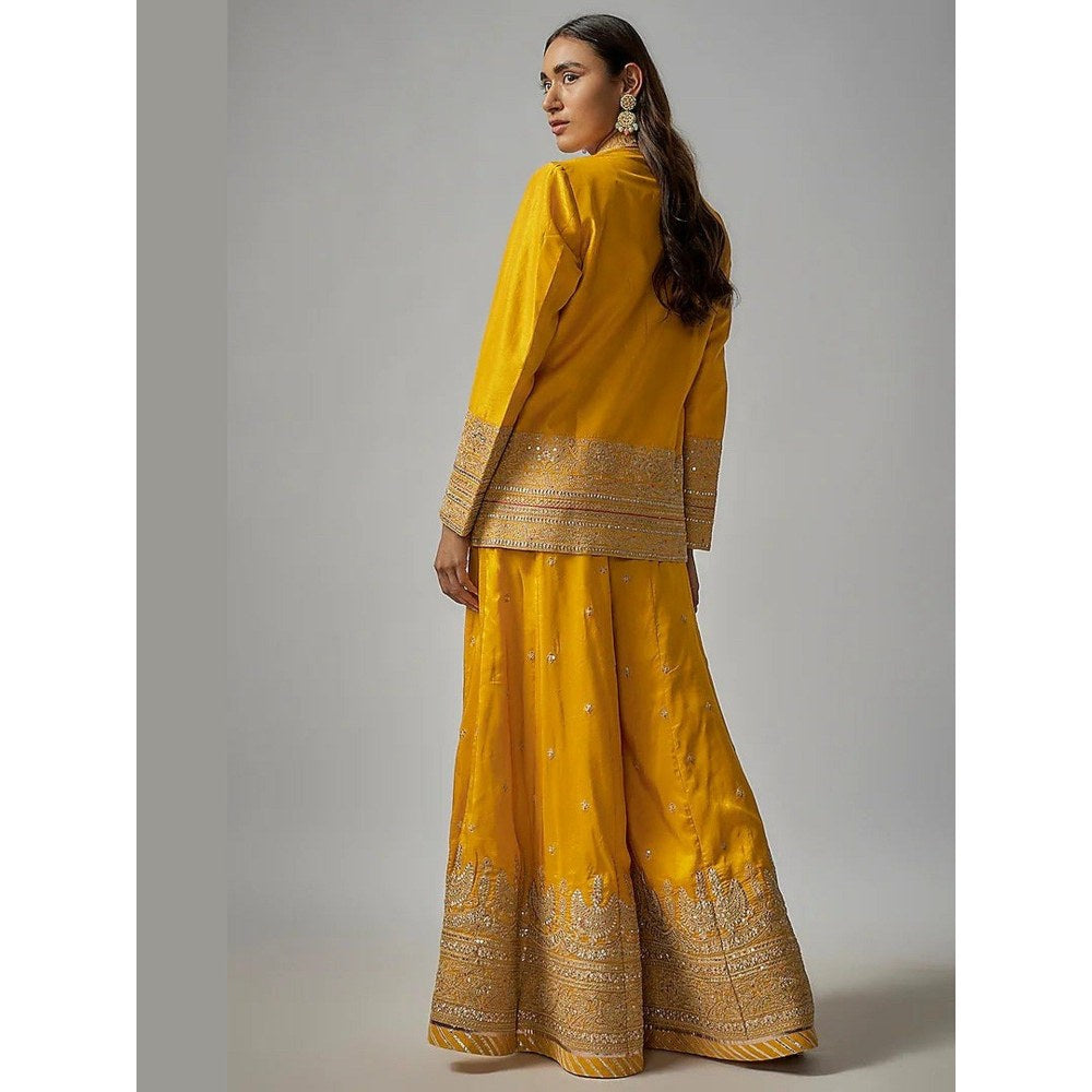 Gopi Vaid Golconda Afreen Mustard Bustier with Blazer and Sharara