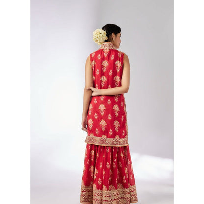 Gopi Vaid Dhriti Sleeveless Red Kurta with Sharara and Dupatta
