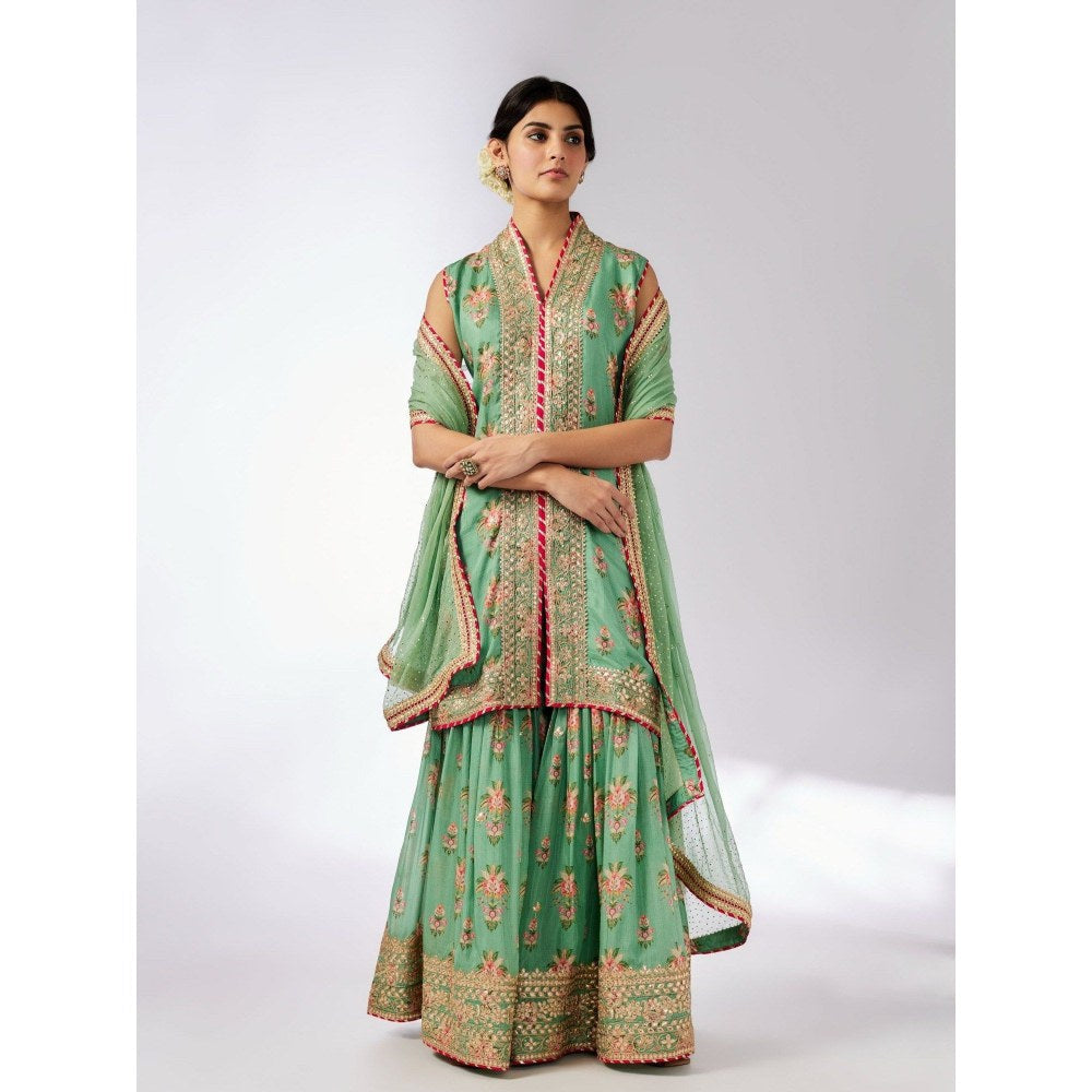 Gopi Vaid Dhriti Sleeveless Green Kurta with Sharara and Dupatta