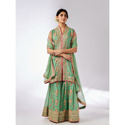 Gopi Vaid Dhriti Sleeveless Green Kurta with Sharara and Dupatta
