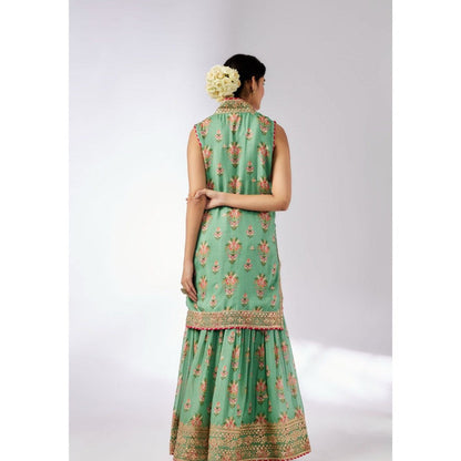 Gopi Vaid Dhriti Sleeveless Green Kurta with Sharara and Dupatta