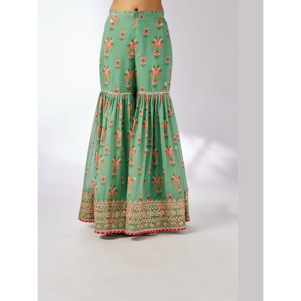 Gopi Vaid Dhriti Sleeveless Green Kurta with Sharara and Dupatta
