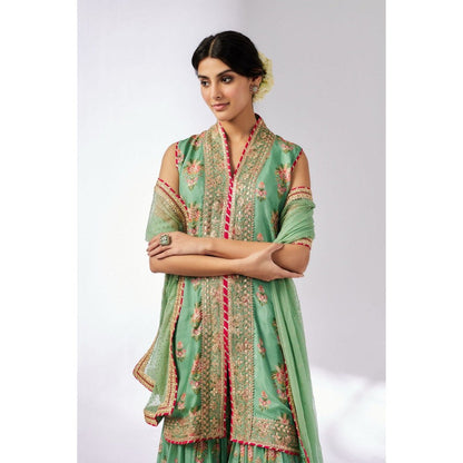 Gopi Vaid Dhriti Sleeveless Green Kurta with Sharara and Dupatta