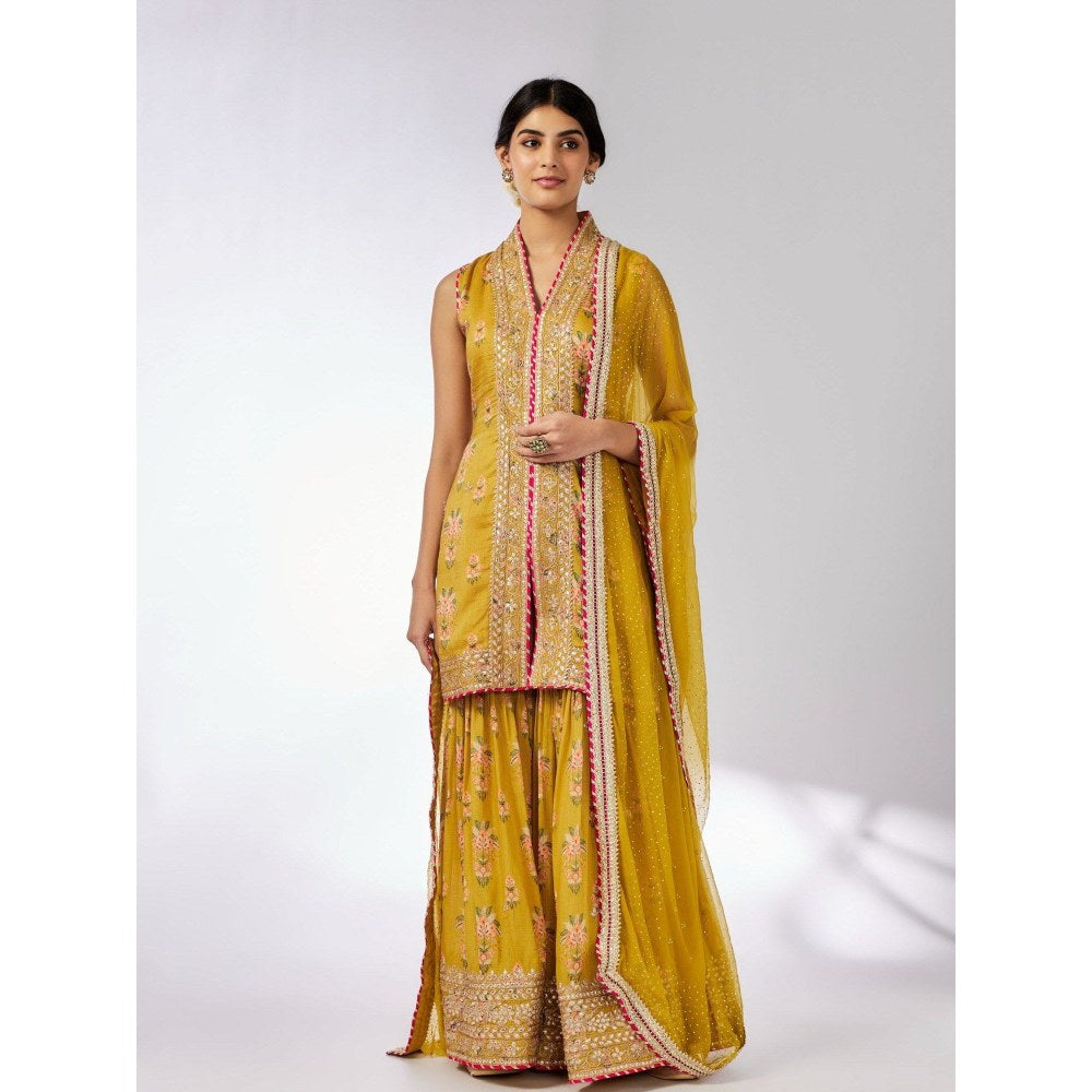 Gopi Vaid Dhriti Sleeveless Mustard Kurta with Sharara and Dupatta