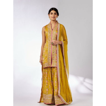 Gopi Vaid Dhriti Sleeveless Mustard Kurta with Sharara and Dupatta