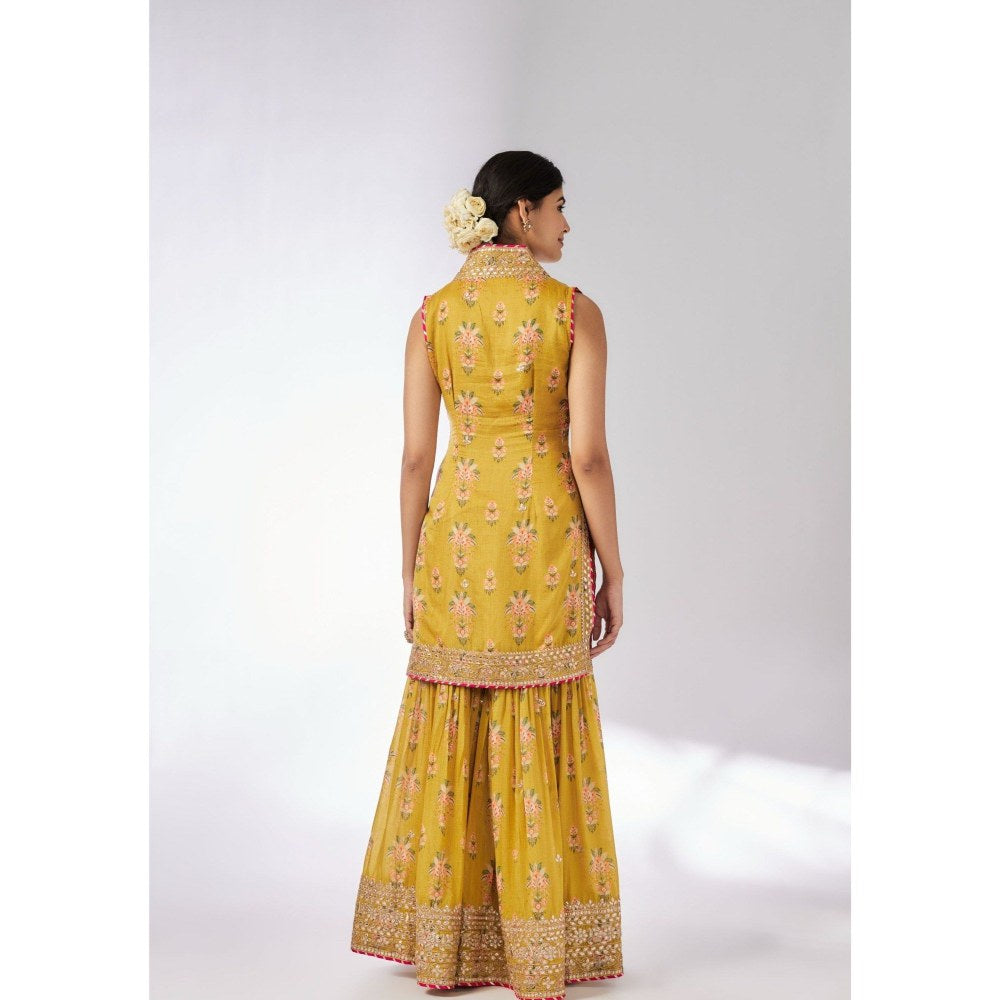 Gopi Vaid Dhriti Sleeveless Mustard Kurta with Sharara and Dupatta
