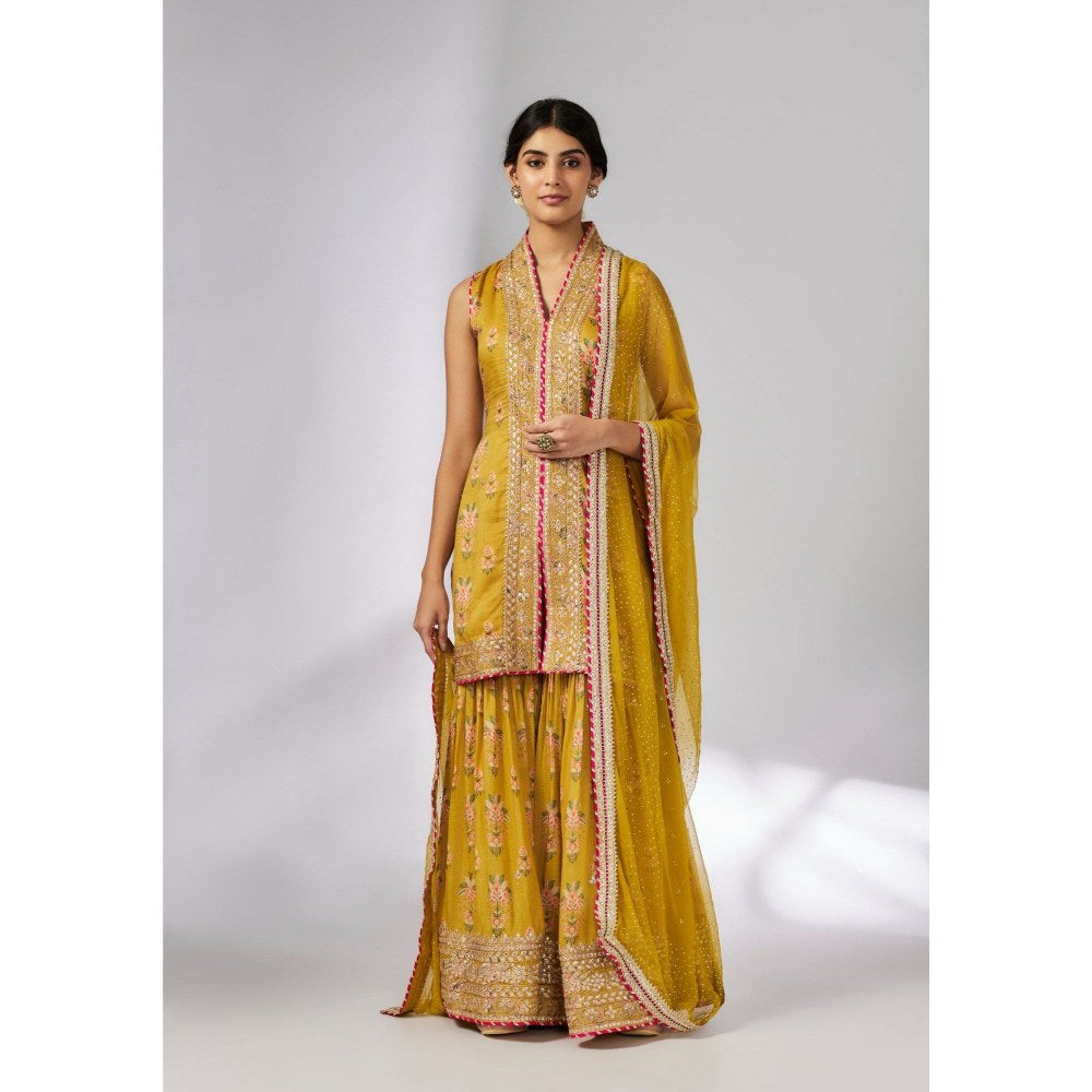 Gopi Vaid Dhriti Sleeveless Mustard Kurta with Sharara and Dupatta
