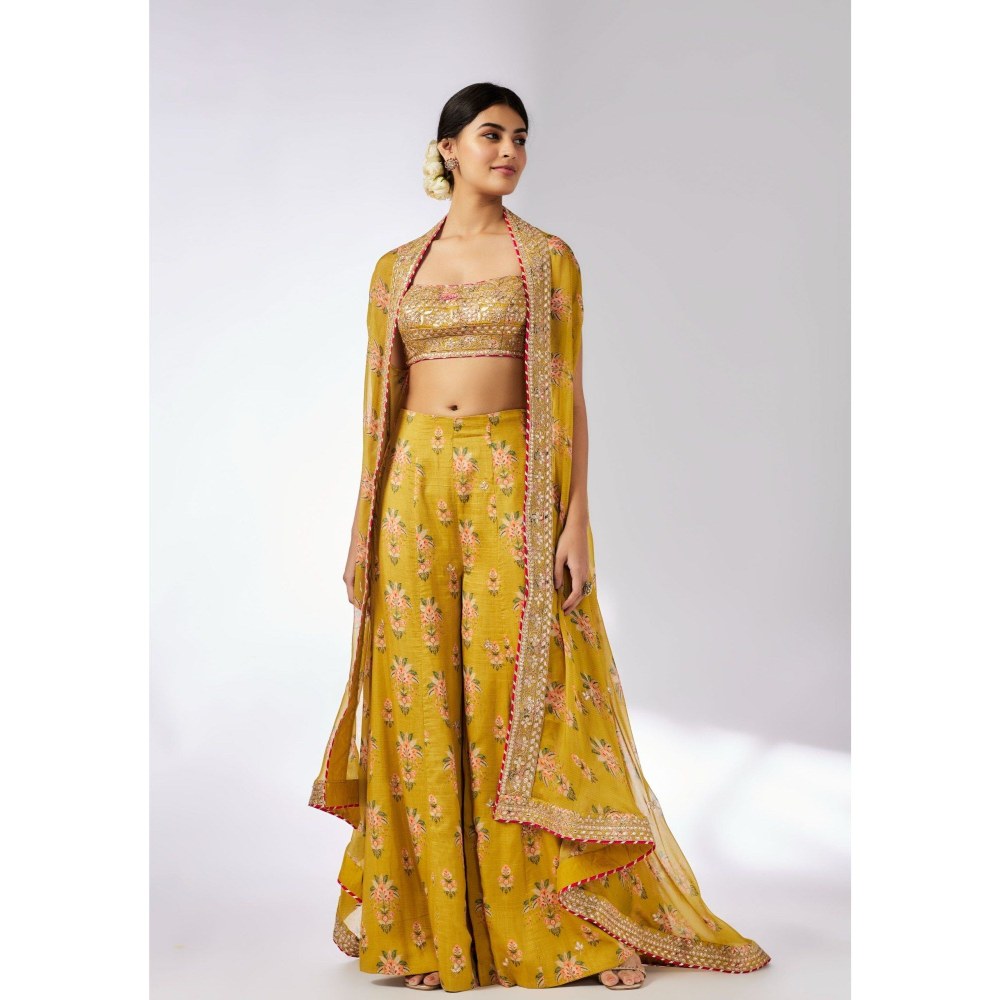 Gopi Vaid Jisha Mustard Blouse with Palazzo and Jacket