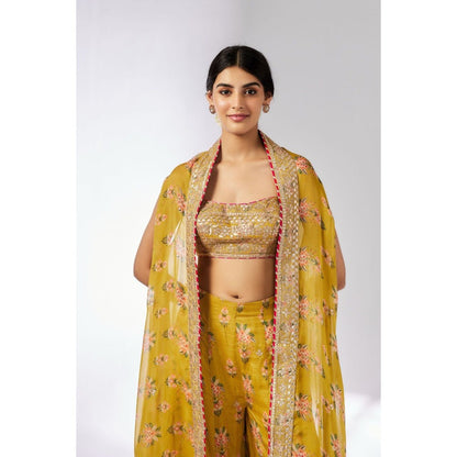 Gopi Vaid Jisha Mustard Blouse with Palazzo and Jacket