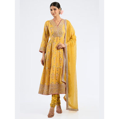 Gopi Vaid Joshna Tiered Mustard Anarkali Kurta with Churidar and Dupatta