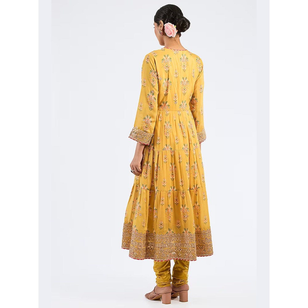 Gopi Vaid Joshna Tiered Mustard Anarkali Kurta with Churidar and Dupatta