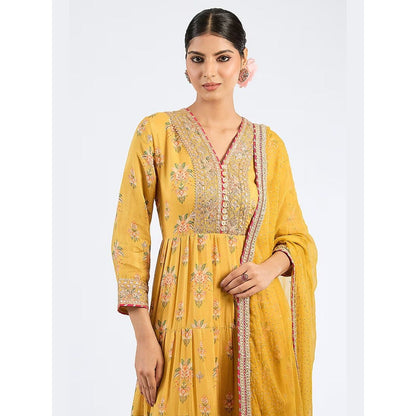 Gopi Vaid Joshna Tiered Mustard Anarkali Kurta with Churidar and Dupatta