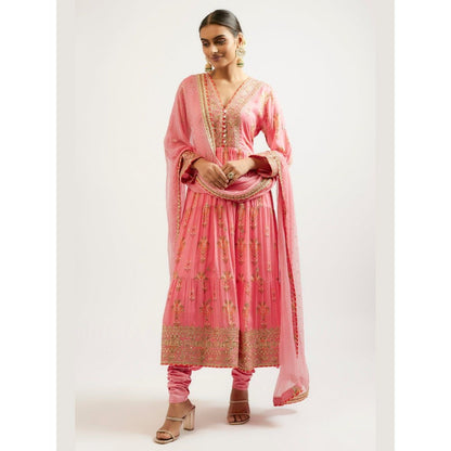 Gopi Vaid Joshna Tiered Pink Anarkali Kurta with Churidar and Dupatta