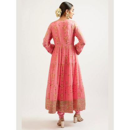 Gopi Vaid Joshna Tiered Pink Anarkali Kurta with Churidar and Dupatta