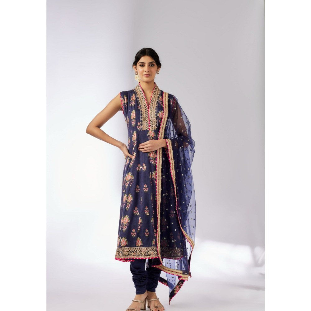 Gopi Vaid Madhuri Navy Blue Anarkali Kurta with Churidar and Dupatta
