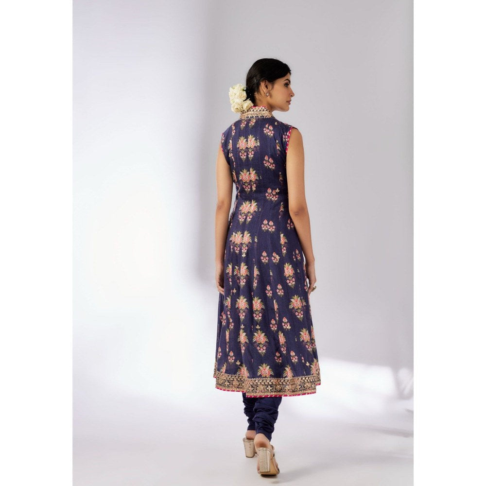 Gopi Vaid Madhuri Navy Blue Anarkali Kurta with Churidar and Dupatta