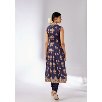 Gopi Vaid Madhuri Navy Blue Anarkali Kurta with Churidar and Dupatta