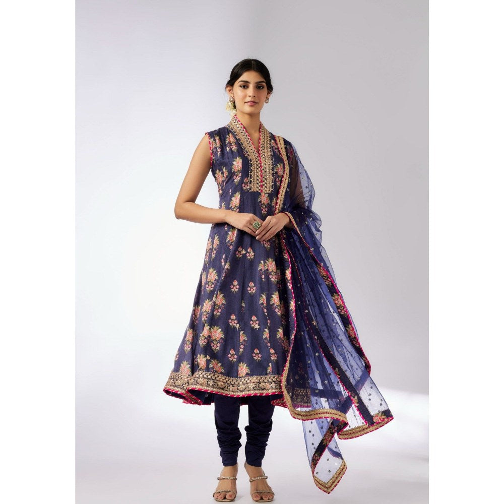 Gopi Vaid Madhuri Navy Blue Anarkali Kurta with Churidar and Dupatta