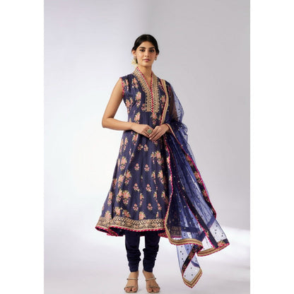Gopi Vaid Madhuri Navy Blue Anarkali Kurta with Churidar and Dupatta