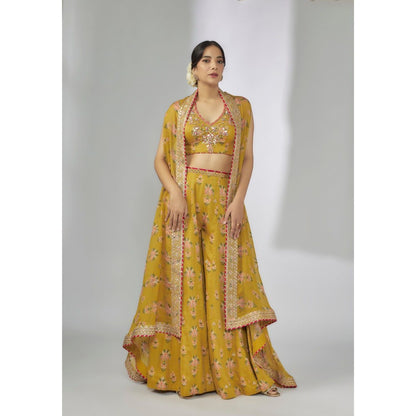 Gopi Vaid Payal Mustard Blouse with Palazzo and Cape