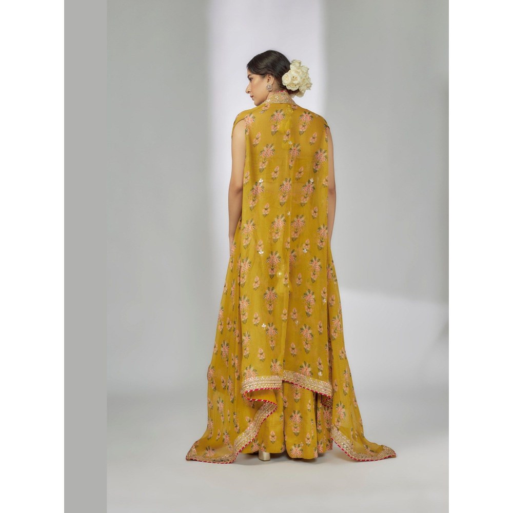 Gopi Vaid Payal Mustard Blouse with Palazzo and Cape
