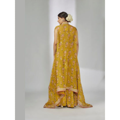 Gopi Vaid Payal Mustard Blouse with Palazzo and Cape