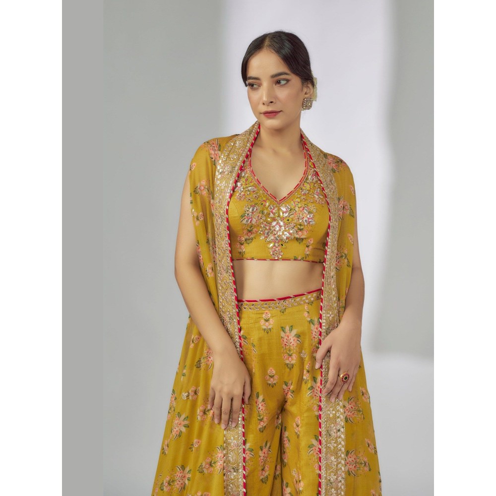 Gopi Vaid Payal Mustard Blouse with Palazzo and Cape