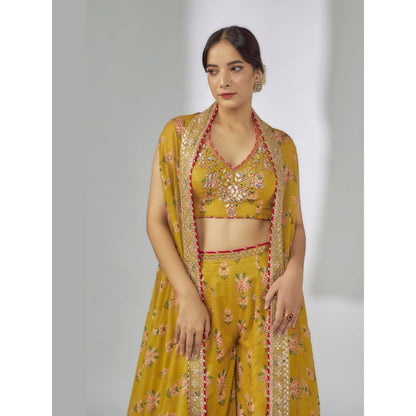 Gopi Vaid Payal Mustard Blouse with Palazzo and Cape