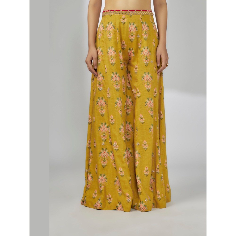 Gopi Vaid Payal Mustard Blouse with Palazzo and Cape